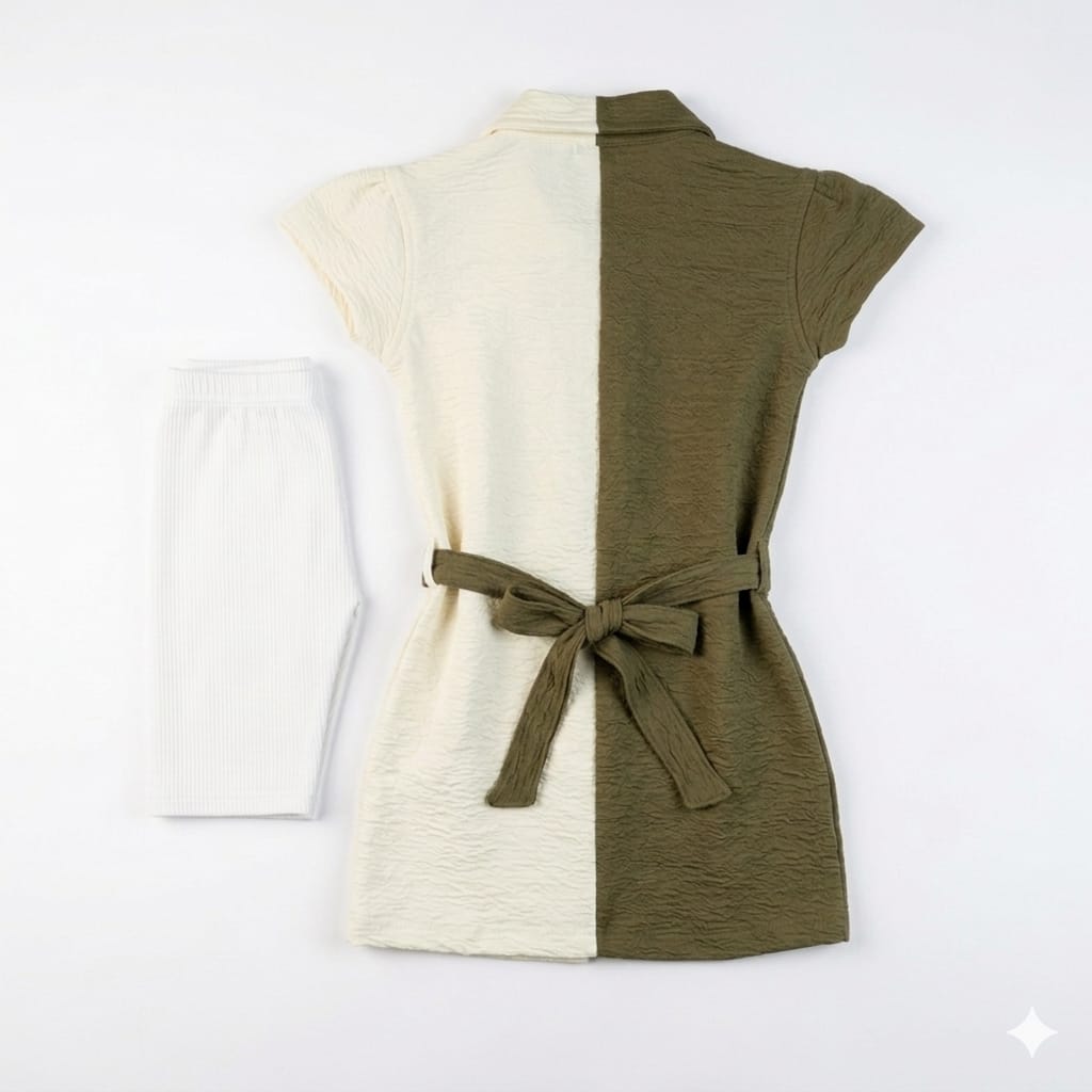 Mama Hug Girls Cotton Shirt Dress with Legging Set | Summer Co-Ord Outfit | Soft & Stylish | 4–6 Years (Green)