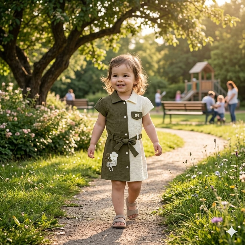 Mama Hug Girls Cotton Shirt Dress with Legging Set | Summer Co-Ord Outfit | Soft & Stylish | 4–6 Years (Green)
