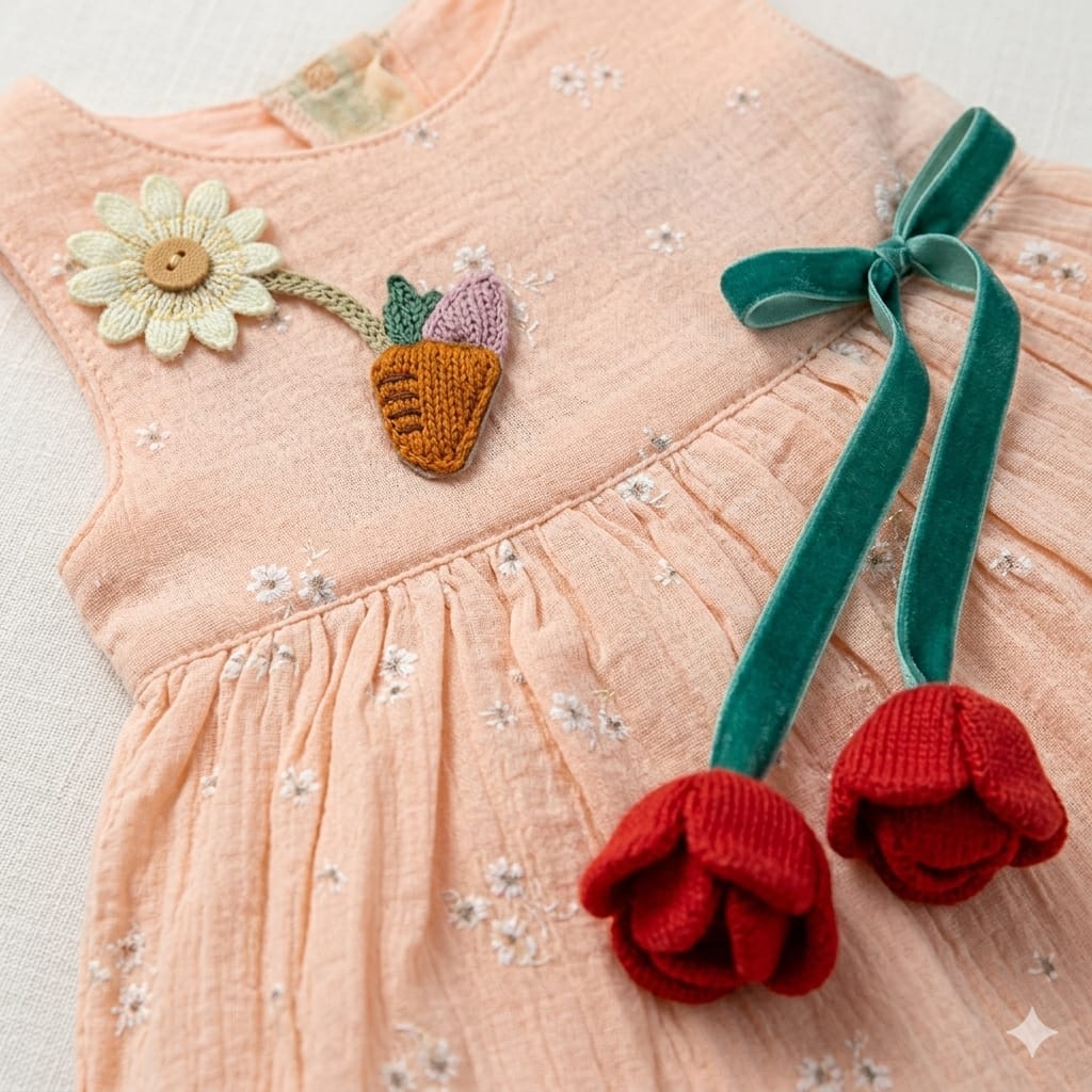 Mama Hug Baby Girls Floral Sleeveless Cotton Dress | Soft Summer Party Peach Frock for 1-2 Years