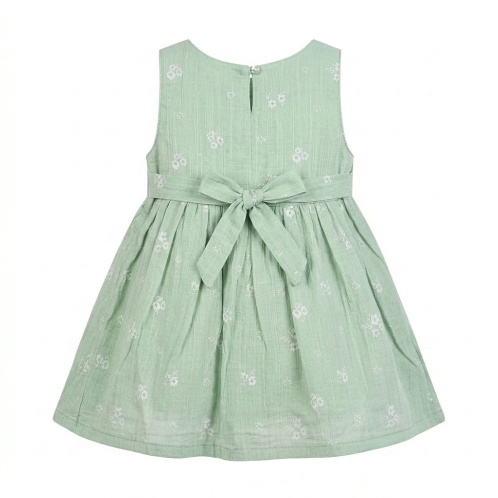 Mama Hug Baby Girls Floral Sleeveless Cotton Dress | Soft Summer Party Green Frock for 1-2 Years