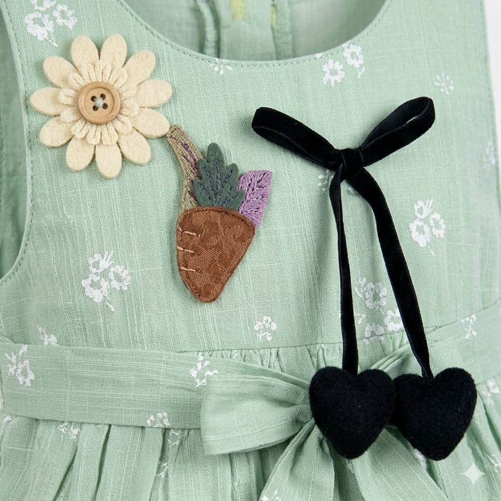 Mama Hug Baby Girls Floral Sleeveless Cotton Dress | Soft Summer Party Green Frock for 1-2 Years