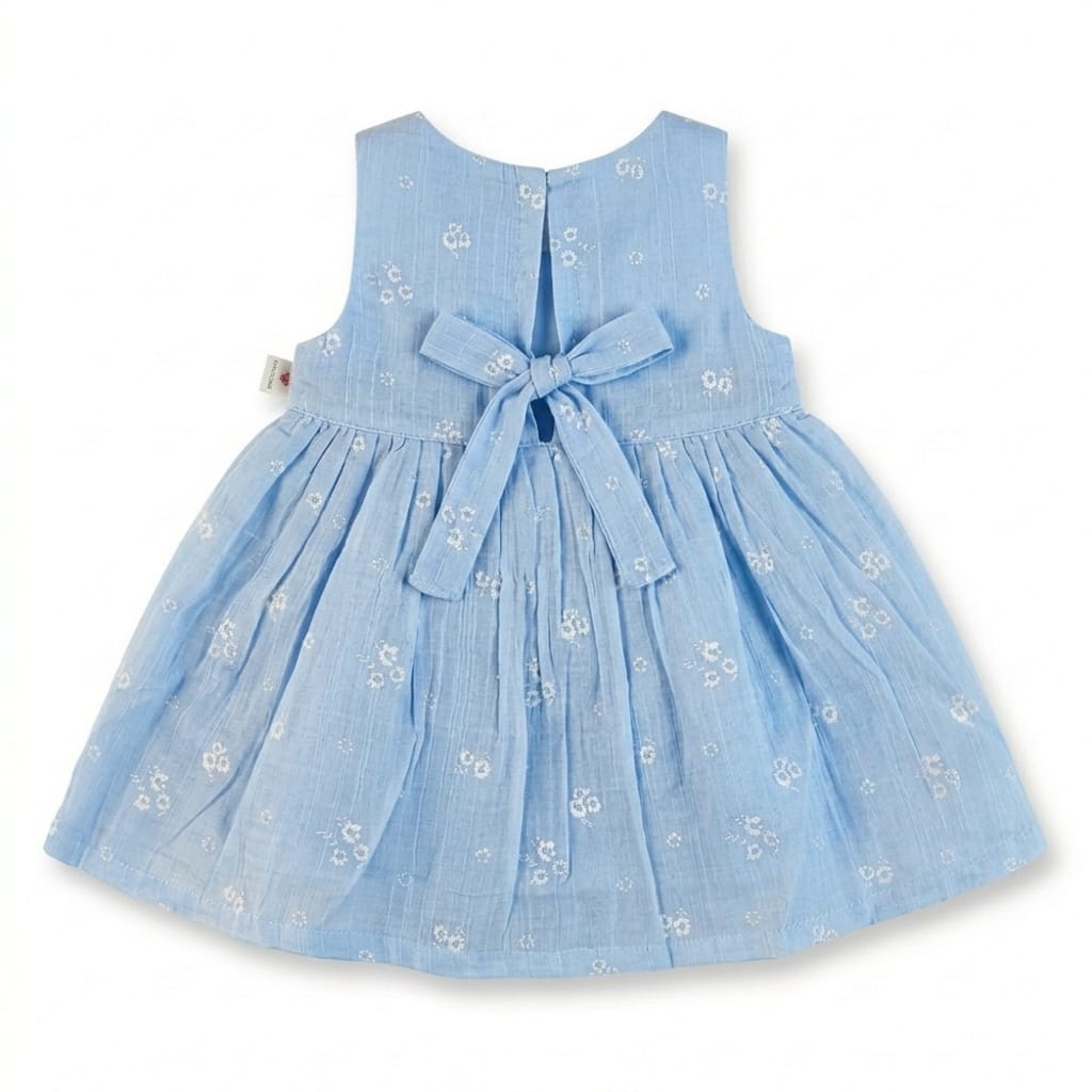 Mama Hug Baby Girls Floral Sleeveless Cotton Dress | Soft Summer Party Blue Frock for 1-2 Years