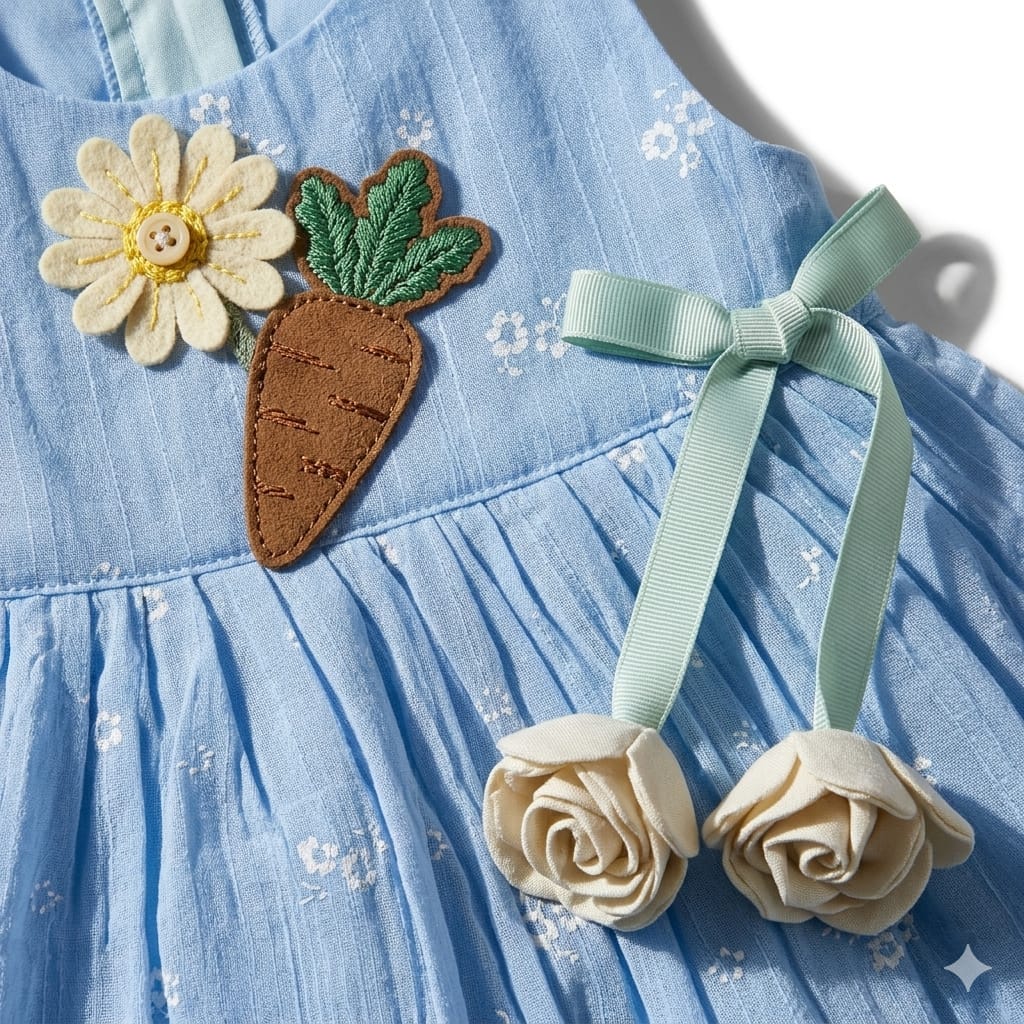 Mama Hug Baby Girls Floral Sleeveless Cotton Dress | Soft Summer Party Blue Frock for 1-2 Years