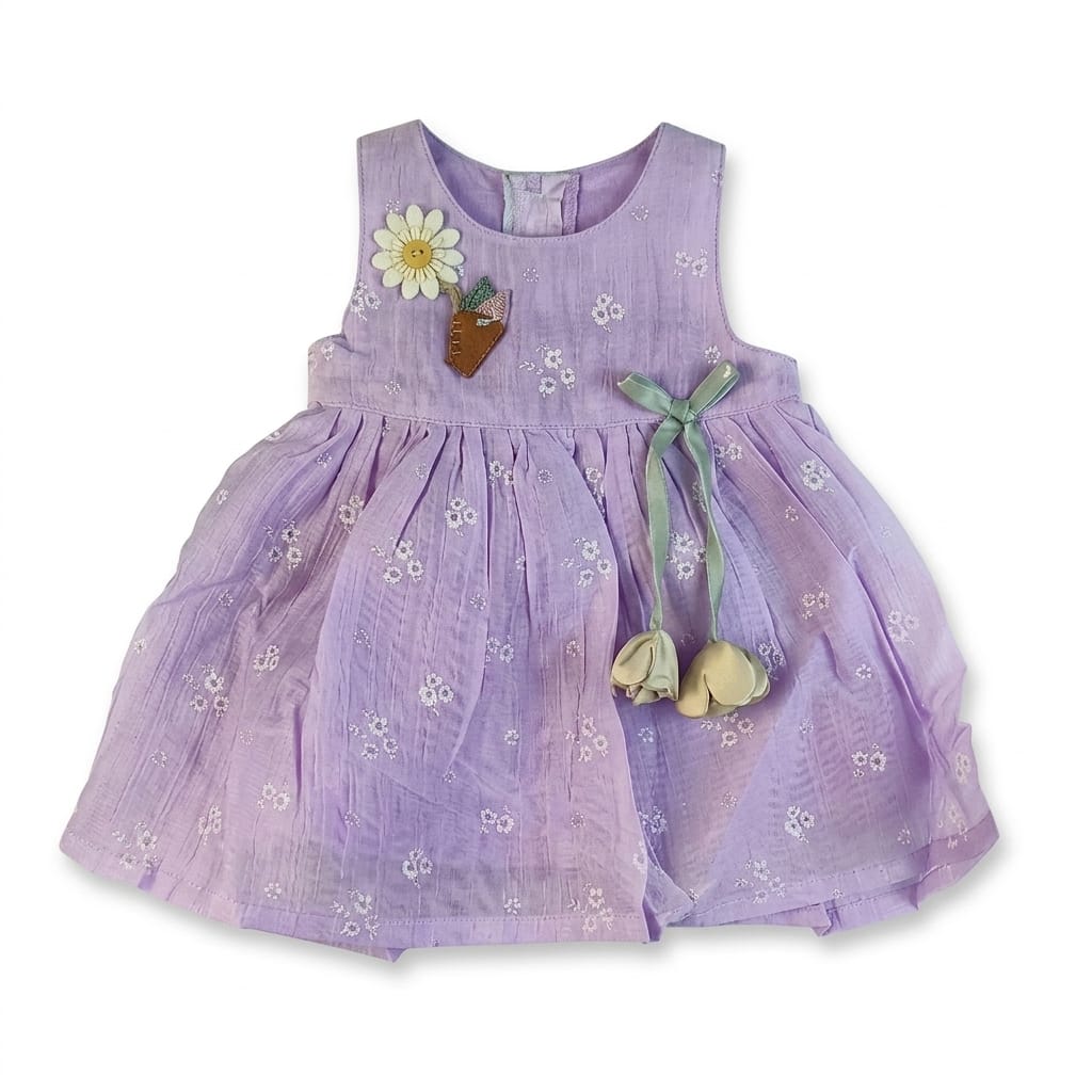 Mama Hug Baby Girls Floral Sleeveless Cotton Dress | Soft Summer Party Lavender Frock for 1-2 Years