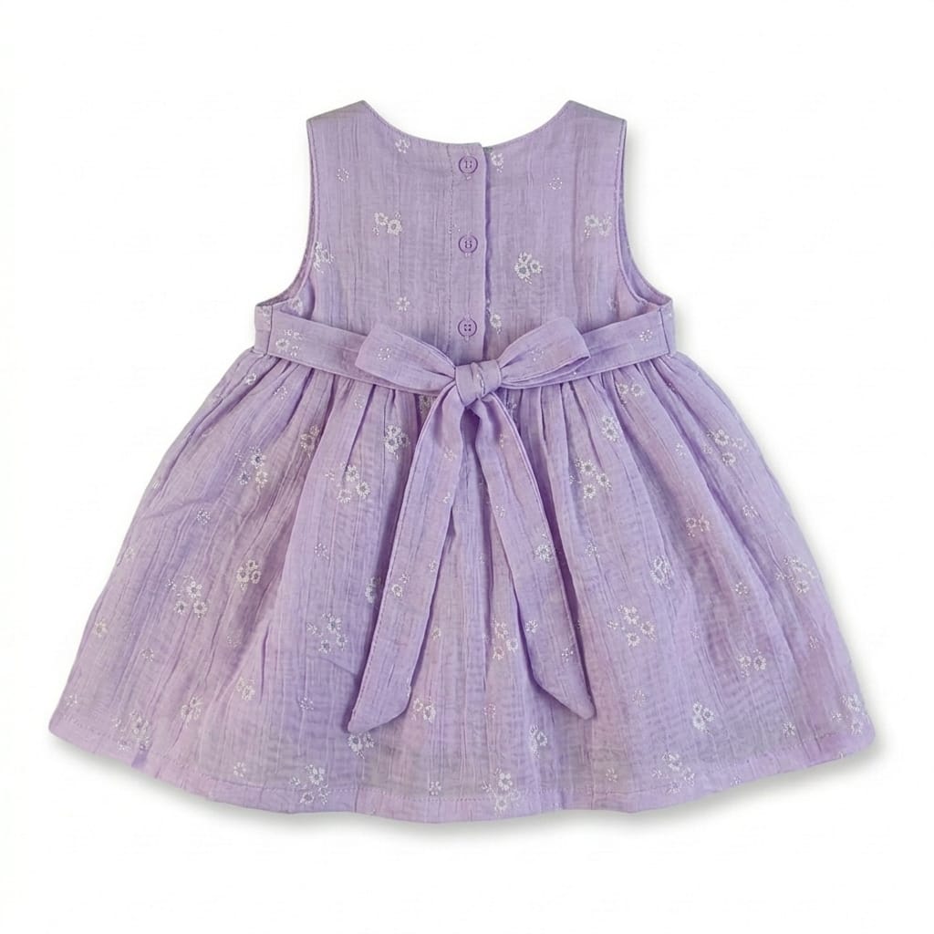 Mama Hug Baby Girls Floral Sleeveless Cotton Dress | Soft Summer Party Lavender Frock for 1-2 Years