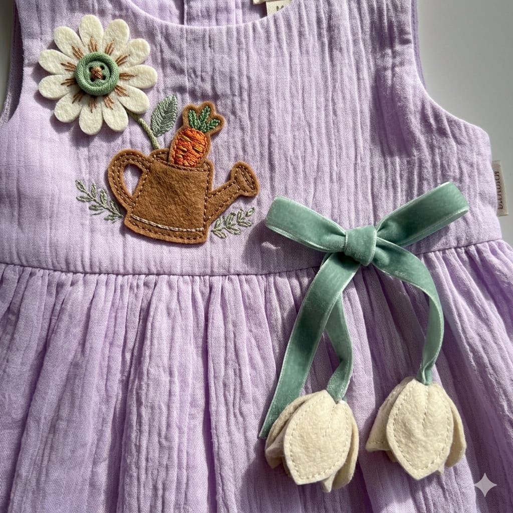 Mama Hug Baby Girls Floral Sleeveless Cotton Dress | Soft Summer Party Lavender Frock for 1-2 Years