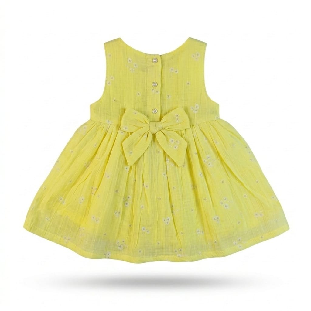Mama Hug Baby Girls Floral Sleeveless Cotton Dress | Soft Summer Party Yellow Frock for 1-2 Years