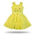 Mama Hug Girls Layered Daily Wear | Breathable Cotton Sleeveless Yellow Fancy Frock with Bow for Girls 1-7 Years