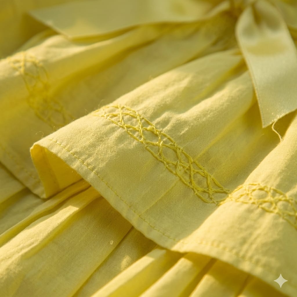 Mama Hug Girls Layered Daily Wear | Breathable Cotton Sleeveless Yellow Fancy Frock with Bow for Girls 1-7 Years