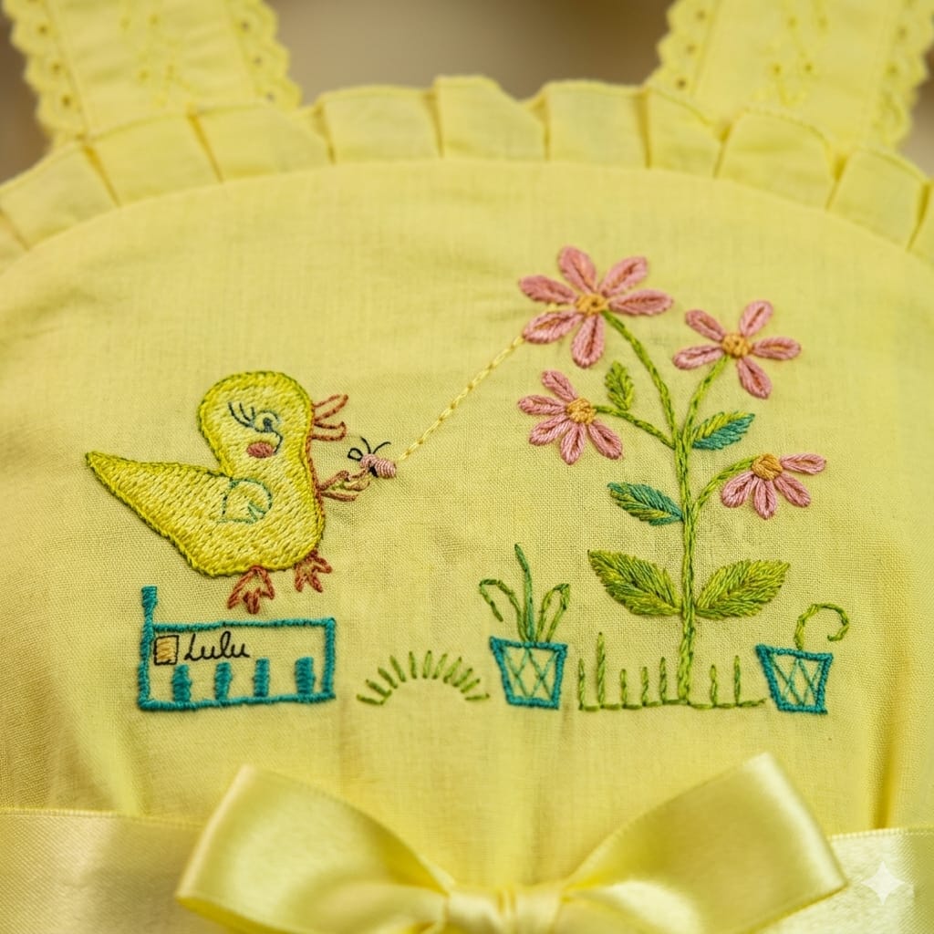 Mama Hug Girls Layered Daily Wear | Breathable Cotton Sleeveless Yellow Fancy Frock with Bow for Girls 1-7 Years