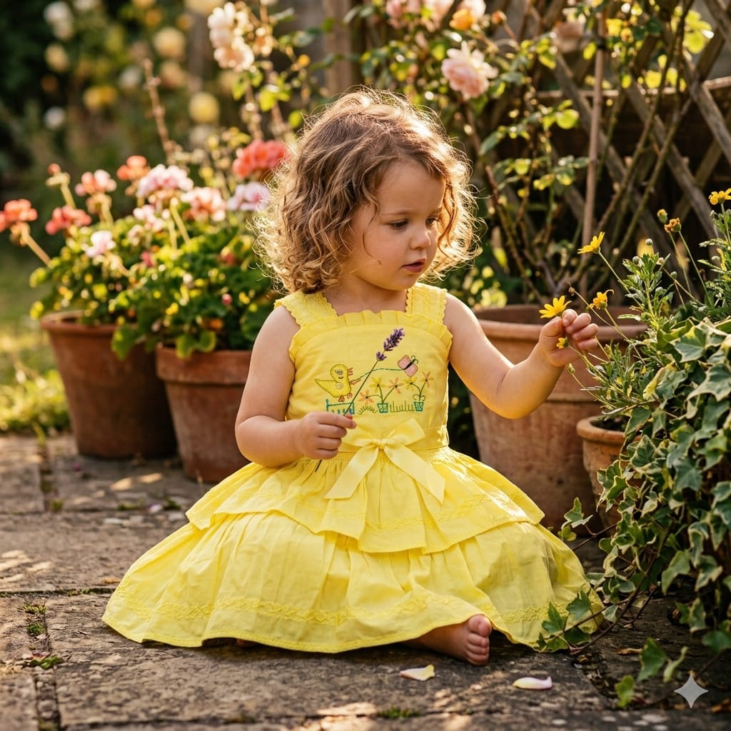 Mama Hug Girls Layered Daily Wear | Breathable Cotton Sleeveless Yellow Fancy Frock with Bow for Girls 1-7 Years