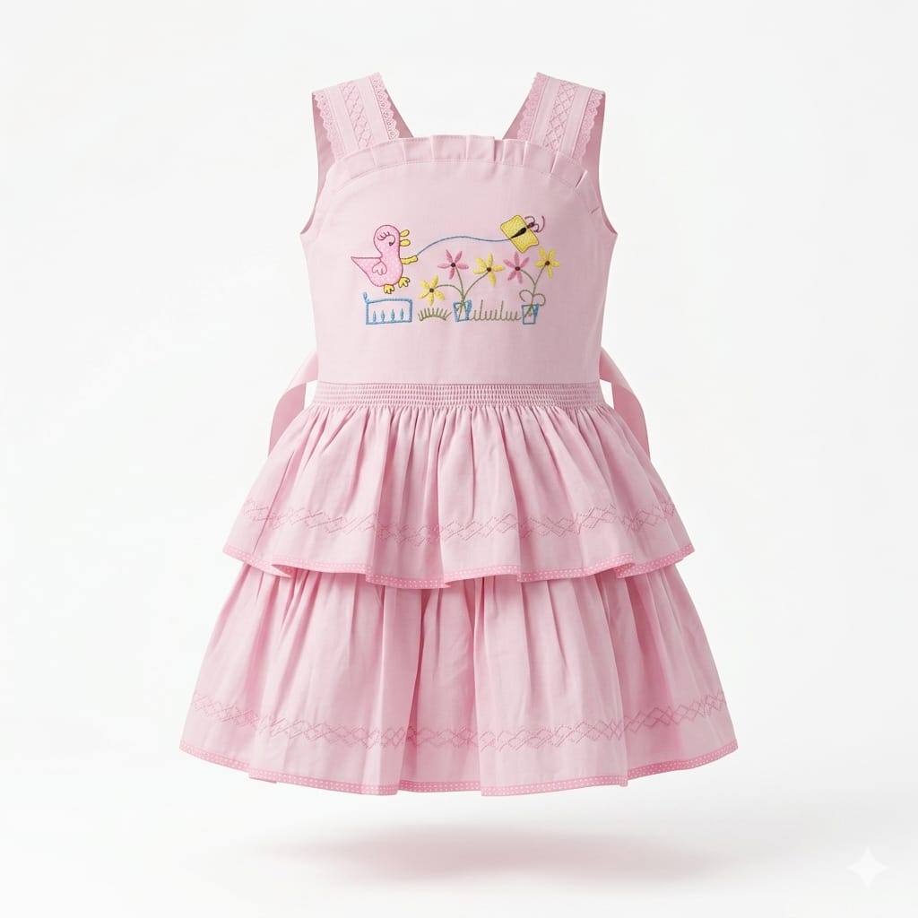 Mama Hug Girls Layered Daily Wear | Breathable Cotton Sleeveless Pink Fancy Frock with Bow for Girls 1-7 Years