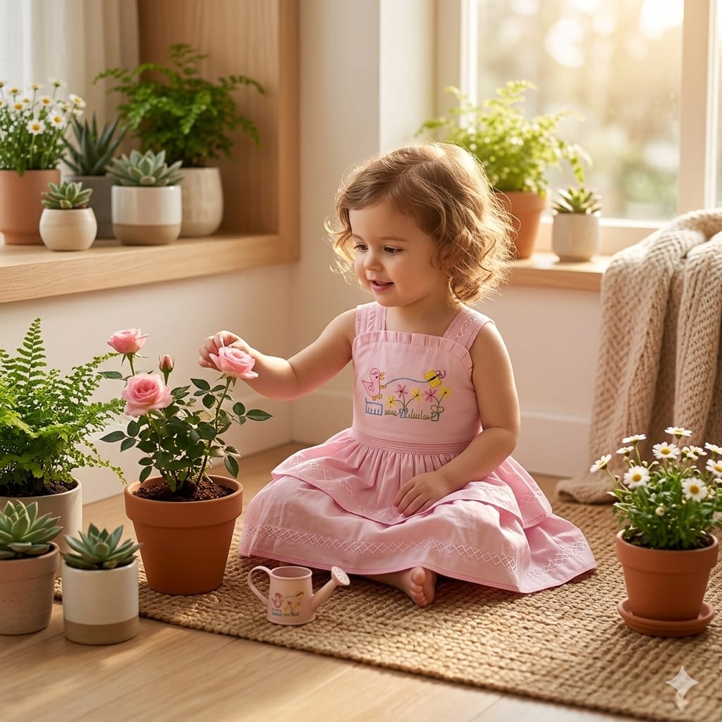 Mama Hug Girls Layered Daily Wear | Breathable Cotton Sleeveless Pink Fancy Frock with Bow for Girls 1-7 Years