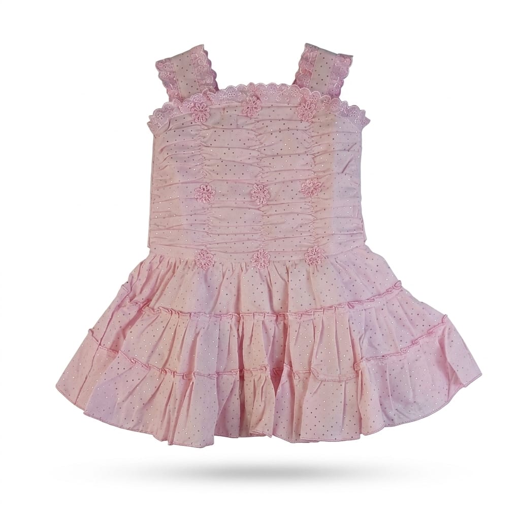 Baby Girl Glitter Party Dress with Frill Straps | Fancy Layered Frock (1-3 Years)