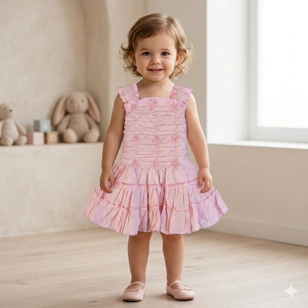 Baby Girl Glitter Party Dress with Frill Straps | Fancy Layered Frock (1-3 Years)