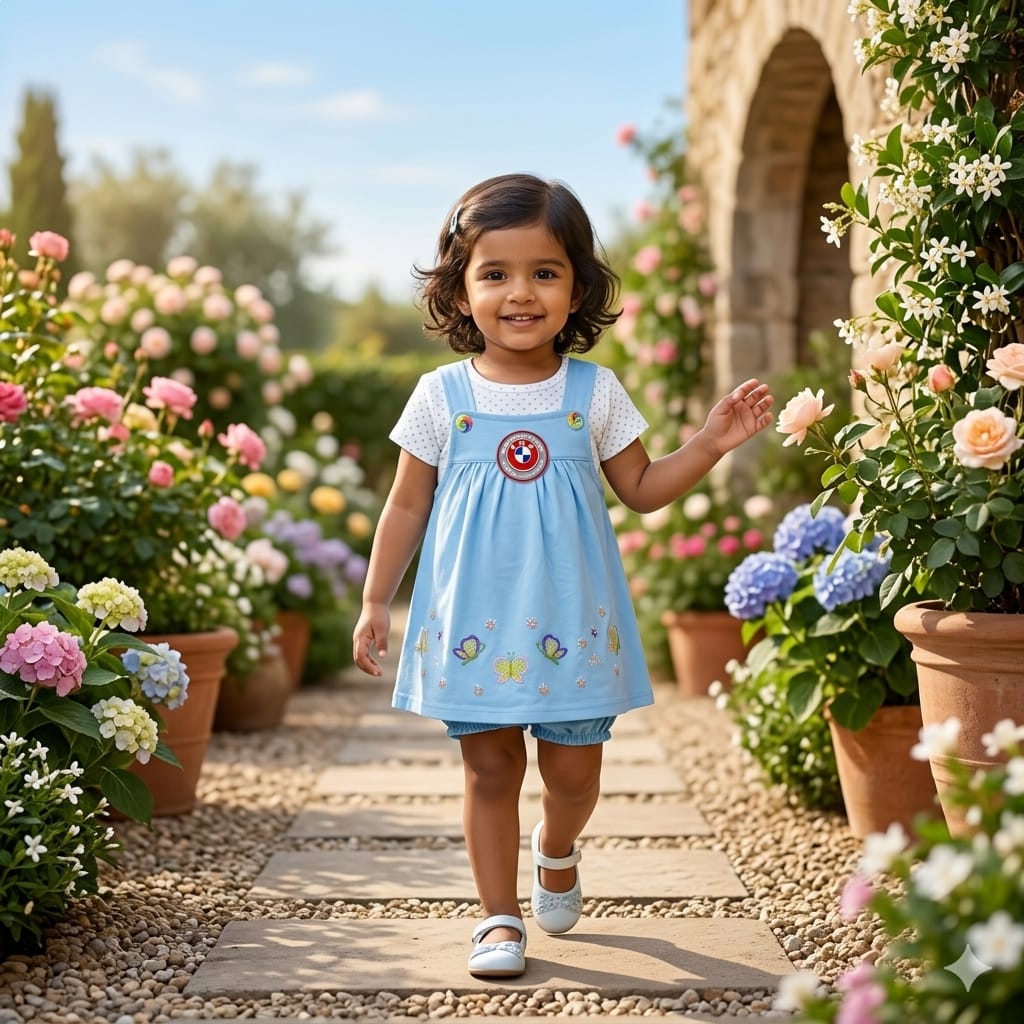 Baby Girl Butterfly Dungaree Dress Set with Bloomer | Soft Cotton Toddler Outfit (1-2 Years)