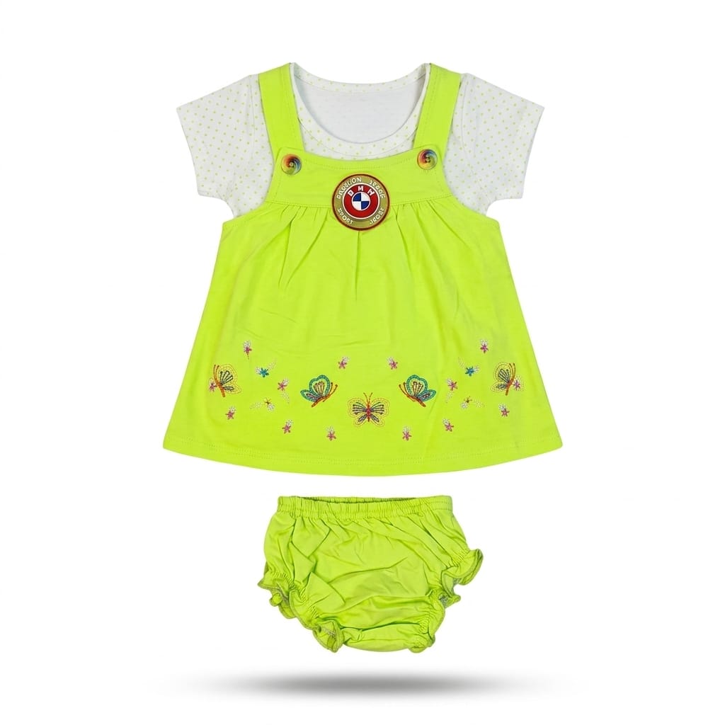 Baby Girl Butterfly Dungaree Dress Set with Bloomer | Soft Cotton Toddler Outfit (1-2 Years)