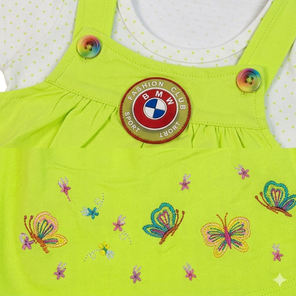 Baby Girl Butterfly Dungaree Dress Set with Bloomer | Soft Cotton Toddler Outfit (1-2 Years)