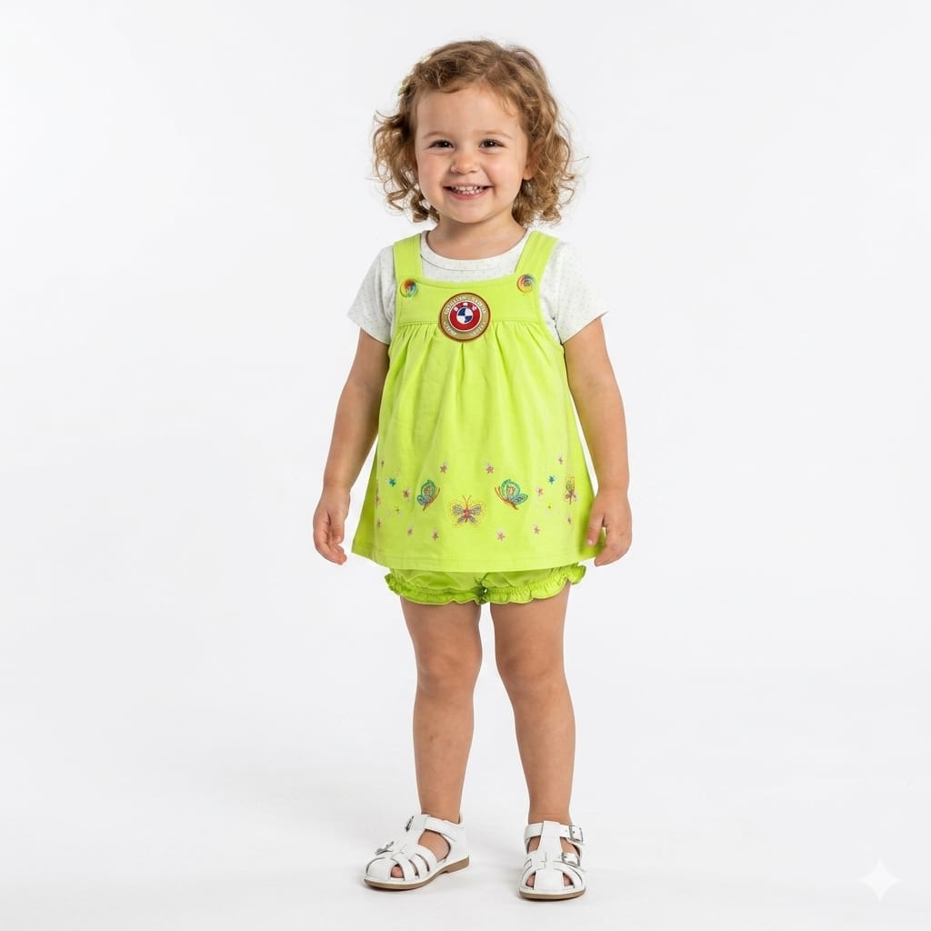 Baby Girl Butterfly Dungaree Dress Set with Bloomer | Soft Cotton Toddler Outfit (1-2 Years)