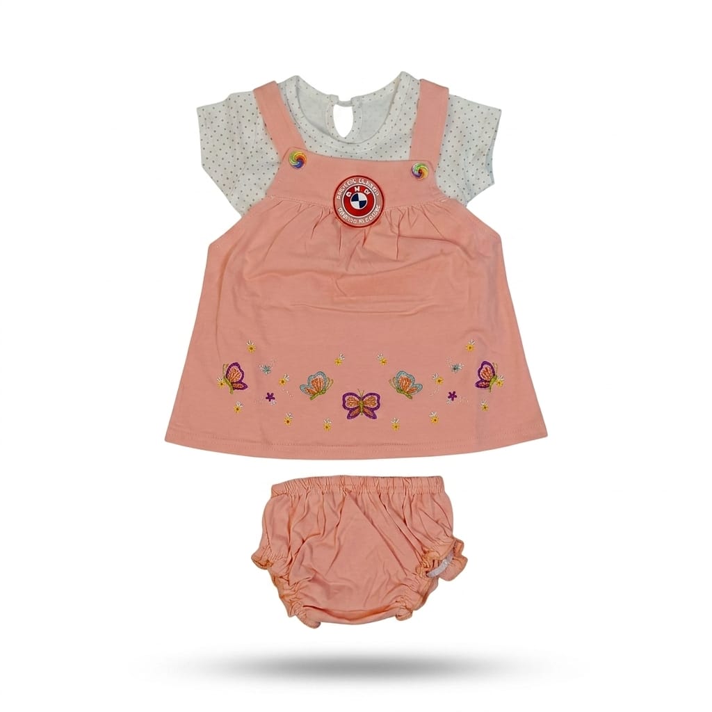 Baby Girl Butterfly Dungaree Dress Set with Bloomer | Soft Cotton Toddler Outfit (1-2 Years)