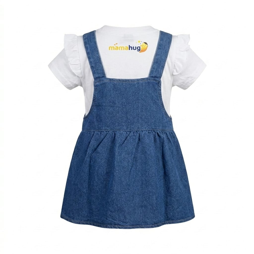 Girls Denim Pinafore Dress with T-Shirt & Mini Sling Bag | Stylish Outfit Set (3-7 Years)