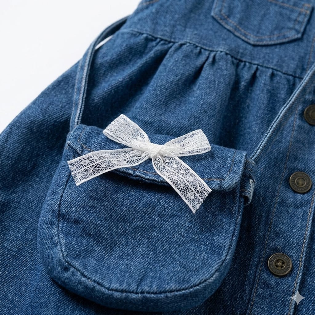Girls Denim Pinafore Dress with T-Shirt & Mini Sling Bag | Stylish Outfit Set (3-7 Years)