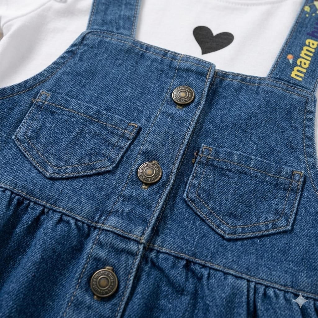 Girls Denim Pinafore Dress with T-Shirt & Mini Sling Bag | Stylish Outfit Set (3-7 Years)
