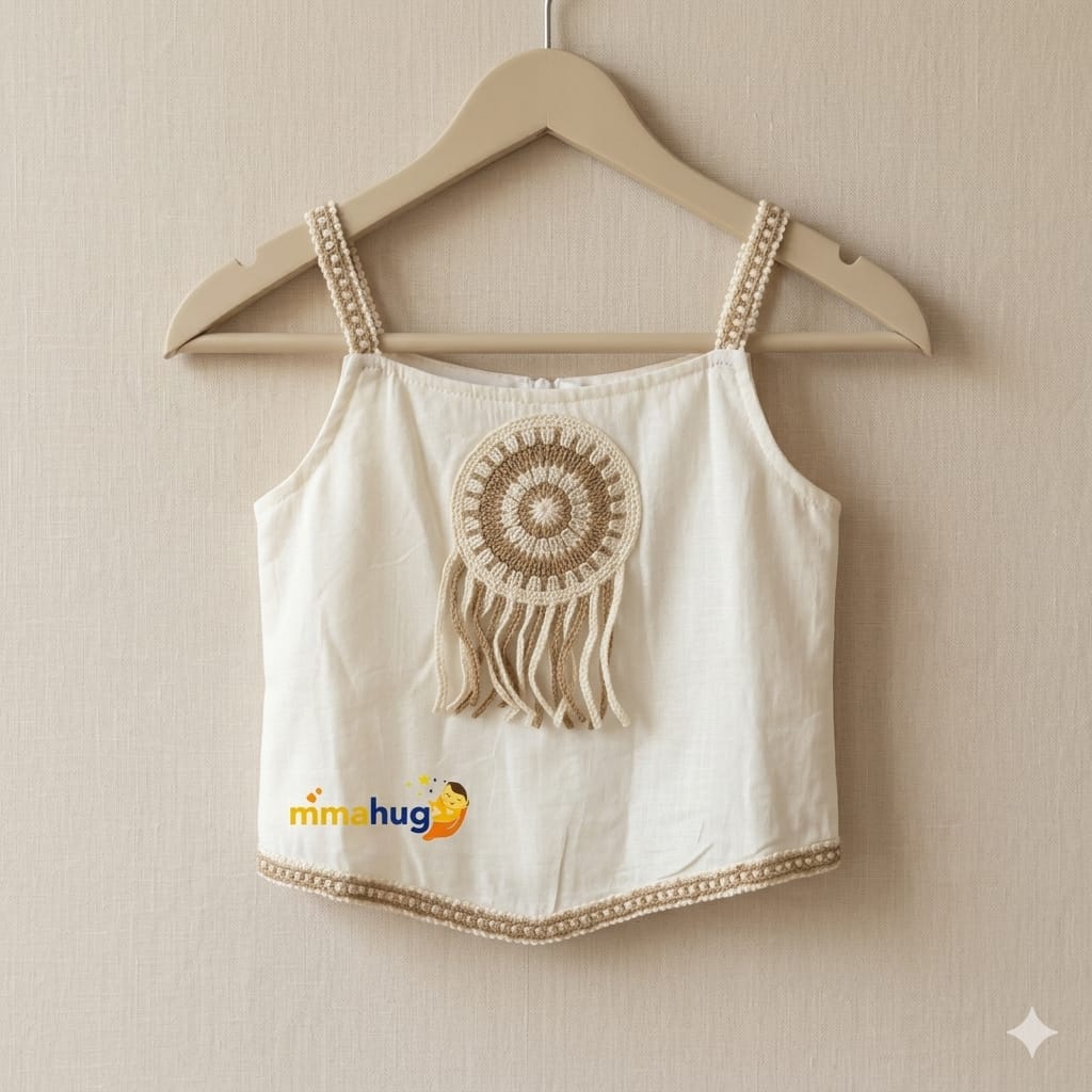 Girls Boho Cotton Co-Ord Set with Crochet Detail | Premium Summer Outfit (2-7 Years)
