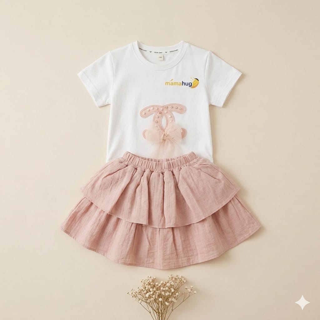 Baby Girl Bow Top & Layered Pink Skirt Set | Cute Summer Outfit