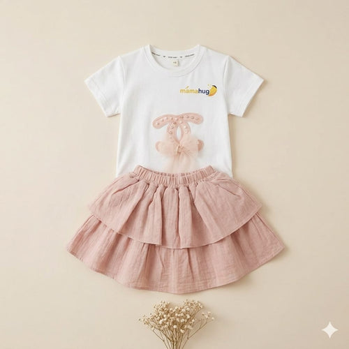 Baby Girl Bow Top & Layered Pink Skirt Set | Cute Summer Outfit