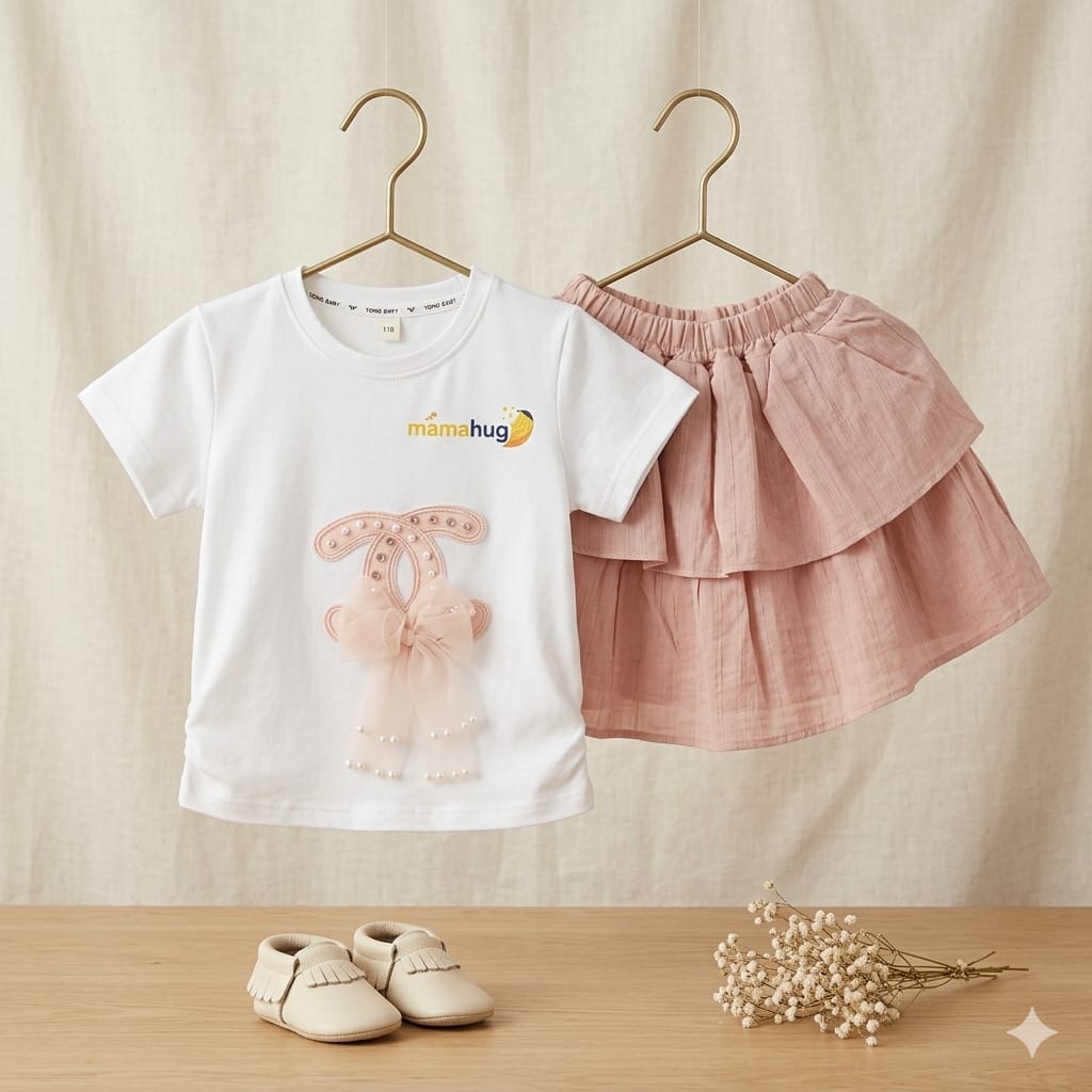 Baby Girl Bow Top & Layered Pink Skirt Set | Cute Summer Outfit