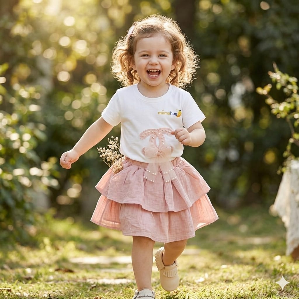 Baby Girl Bow Top & Layered Pink Skirt Set | Cute Summer Outfit