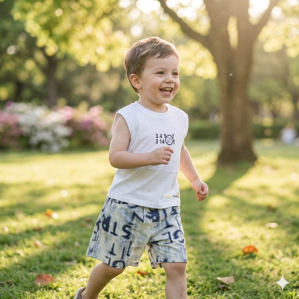 Mama Hug Boys 3 Piece Summer Co-ord Set | Printed Shirt + Sleeveless T-Shirt + Shorts Set for Kids