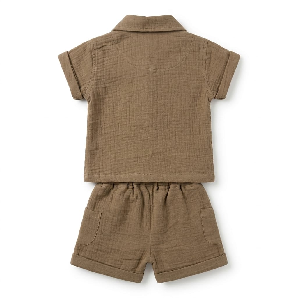 Mama Hug Kids Cotton Co-Ord Set for Girls (Shirt & Shorts) | Soft Summer Wear | 4-6 Years | Biscuit
