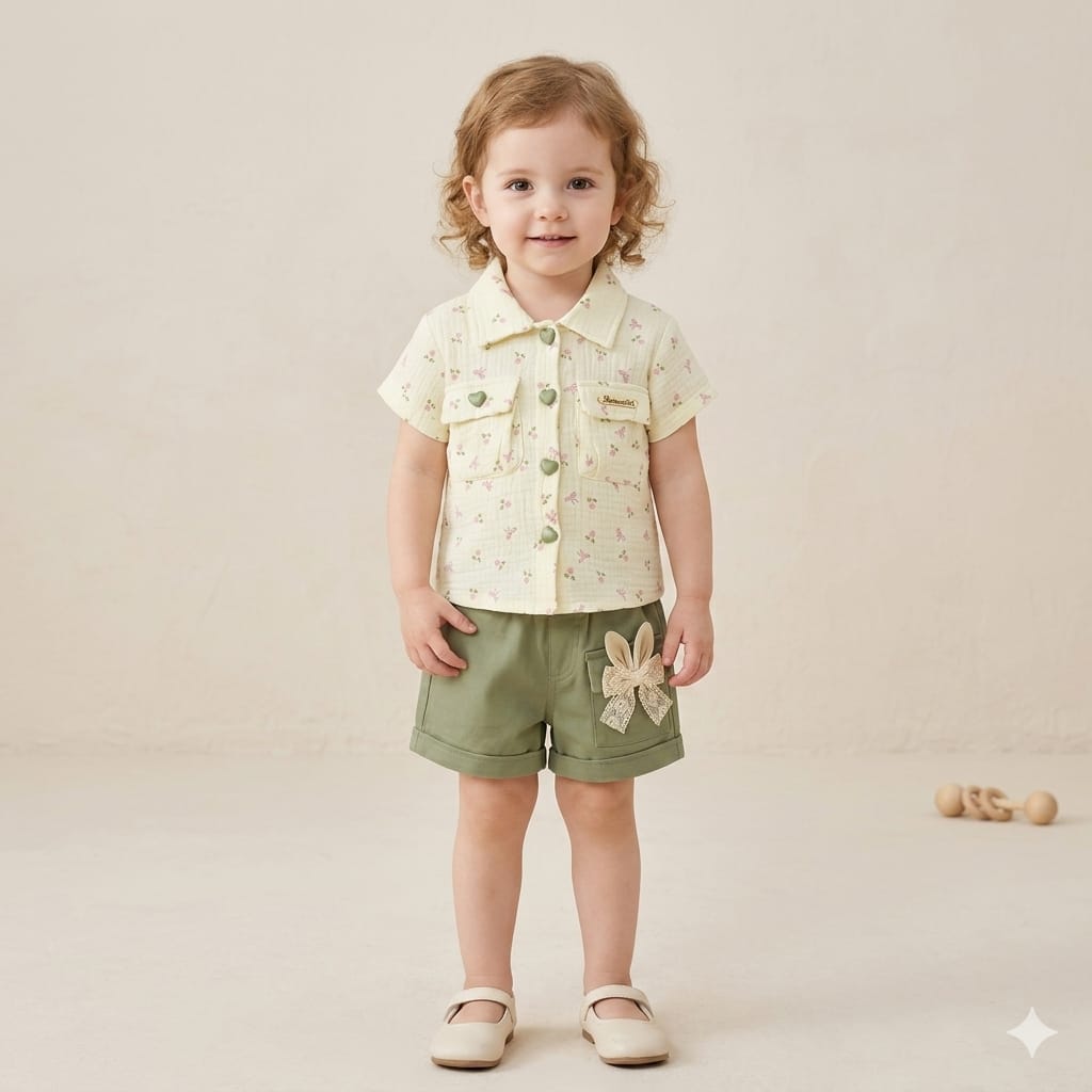 Mama Hug Unisex Cotton Shirt & Shorts Set | Butter Color Summer Co-Ord Outfit | Soft & Breathable | 2–5 Years