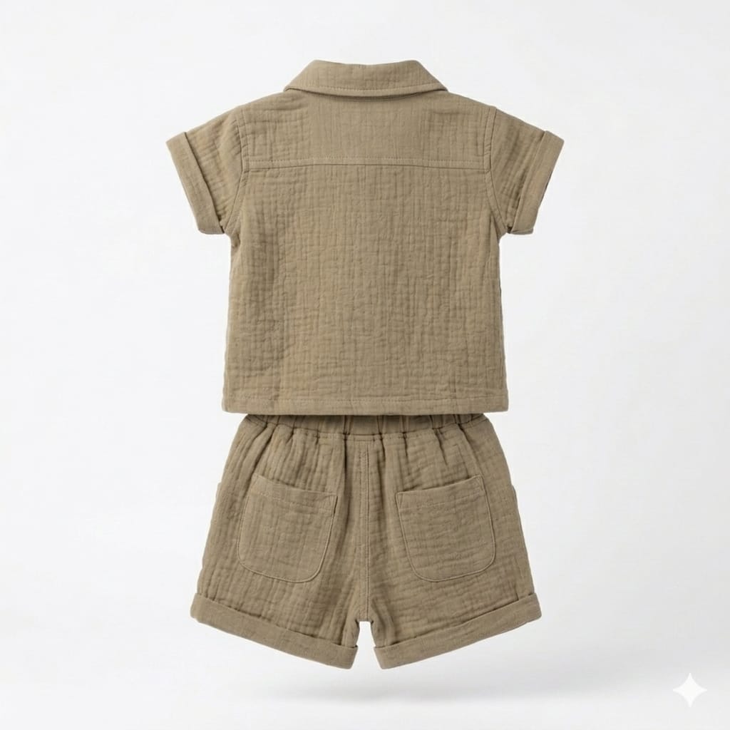 Mama Hug Kids Cotton Co-Ord Set for Girls (Shirt & Shorts) | Soft Summer Wear | 3-5 Years | Olive