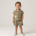 Mama Hug Kids Cotton Co-Ord Set for Girls (Shirt & Shorts) | Soft Summer Wear | 3-5 Years | Olive