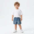 Mama Hug Boys Denim Cargo Shorts | Soft Stretchable Blue Shorts | Multi-Pocket Summer Wear | 1–5 Years
