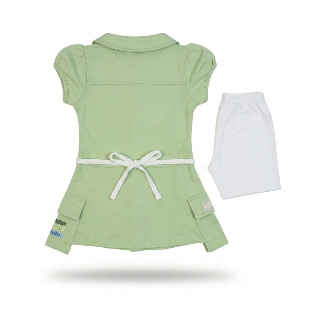 Mama Hug Girls Stylish Shirt Dress Set with Leggings | Soft Cotton Summer Outfit | Cute Belt & Heart Patch | 3–5 Years