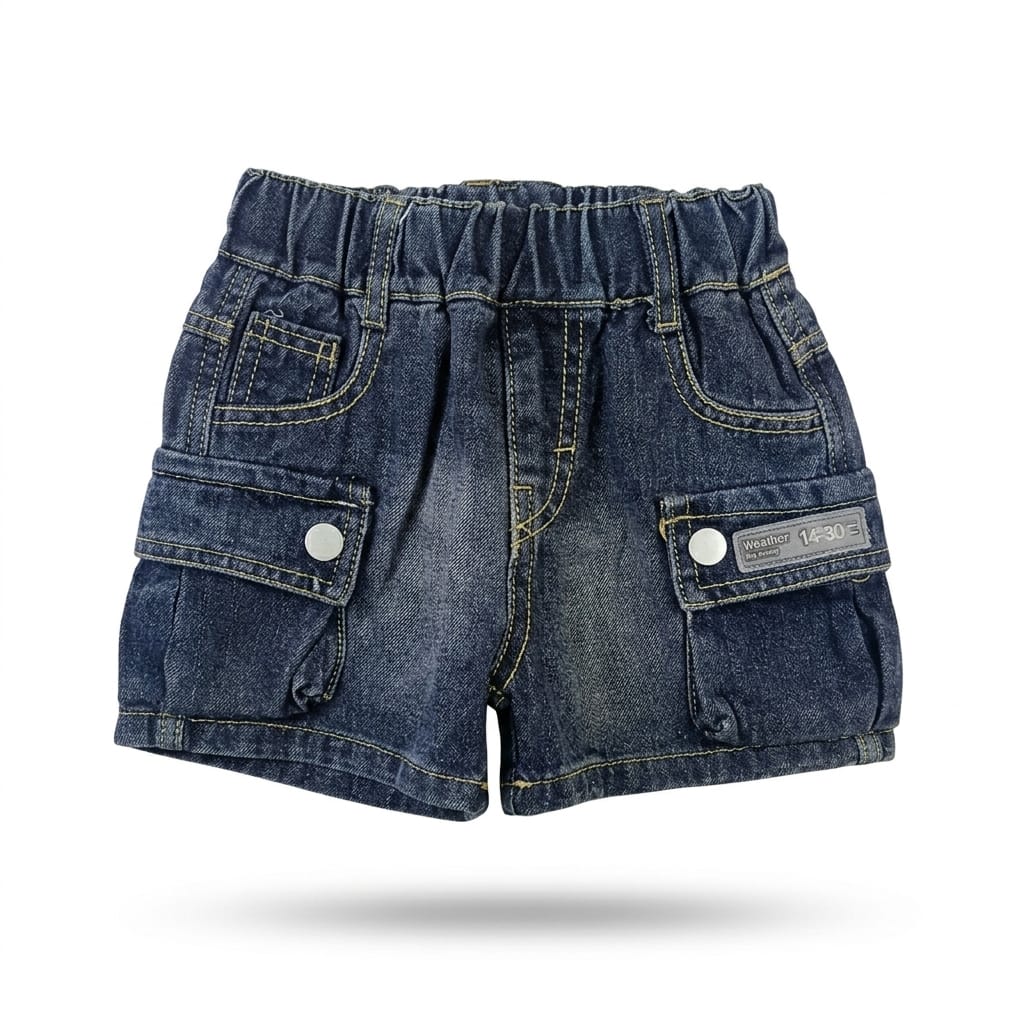 Mama Hug Kids Denim Cargo Shorts | Premium Soft Stretch Jean Shorts for Boys & Girls | Casual Summer Shorts | 1–6 Years