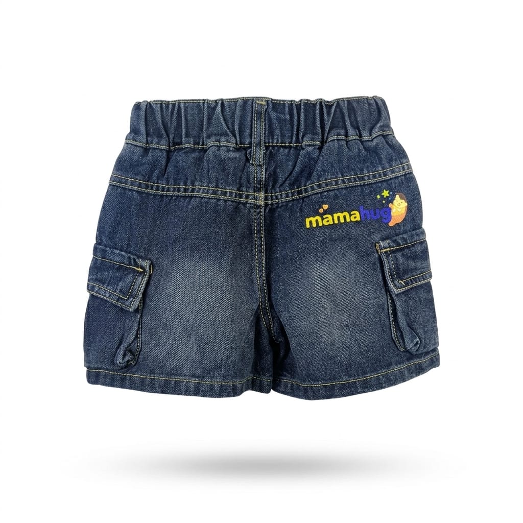 Mama Hug Kids Denim Cargo Shorts | Premium Soft Stretch Jean Shorts for Boys & Girls | Casual Summer Shorts | 1–6 Years