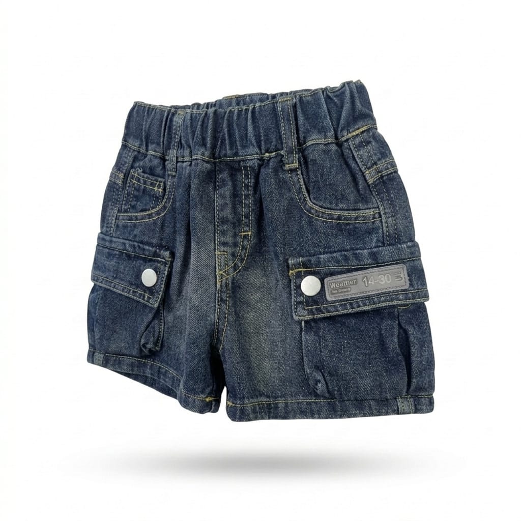 Mama Hug Kids Denim Cargo Shorts | Premium Soft Stretch Jean Shorts for Boys & Girls | Casual Summer Shorts | 1–6 Years