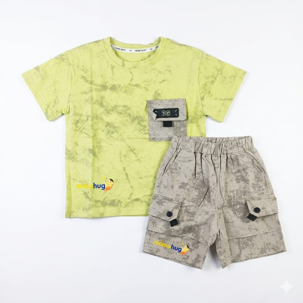 Mama Hug Kids Printed Co-Ord Set – Soft Cotton T-Shirt & Cargo Shorts Set