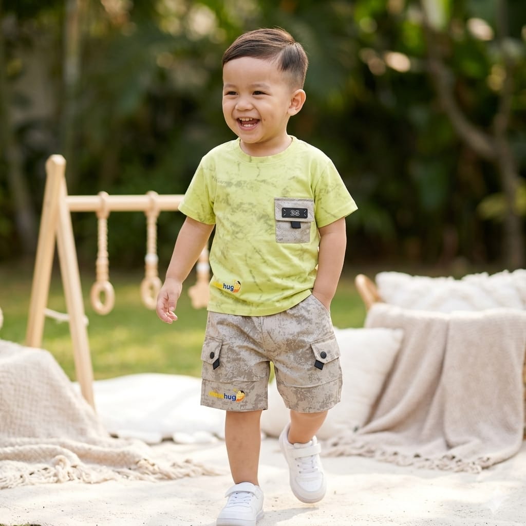 Mama Hug Kids Printed Co-Ord Set – Soft Cotton T-Shirt & Cargo Shorts Set