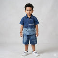 Mama Hug Boys Premium Denim Co-Ord Set | Kids Denim Shirt & Cargo Shorts Set | Stylish Summer Outfit for Boys (3–8 Years)
