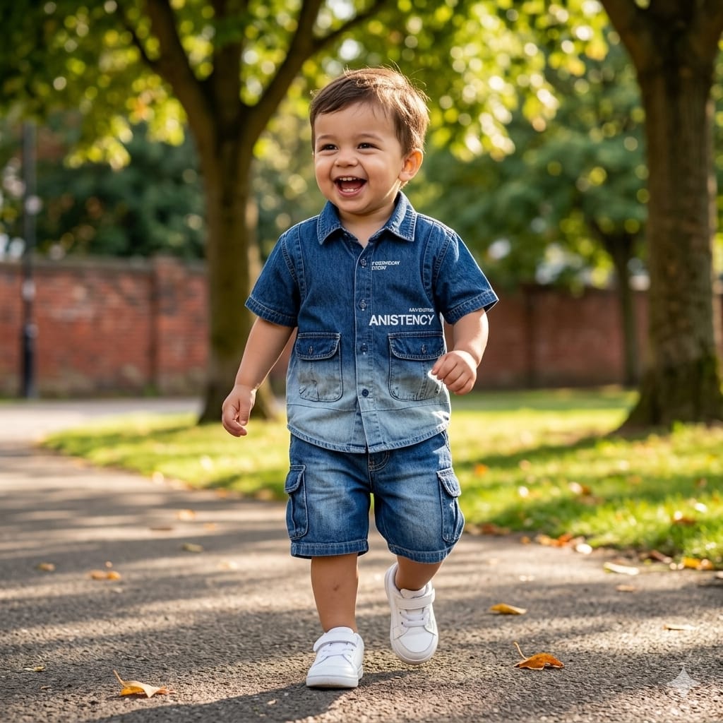 Mama Hug Boys Premium Denim Co-Ord Set | Kids Denim Shirt & Cargo Shorts Set | Stylish Summer Outfit for Boys (3–8 Years)