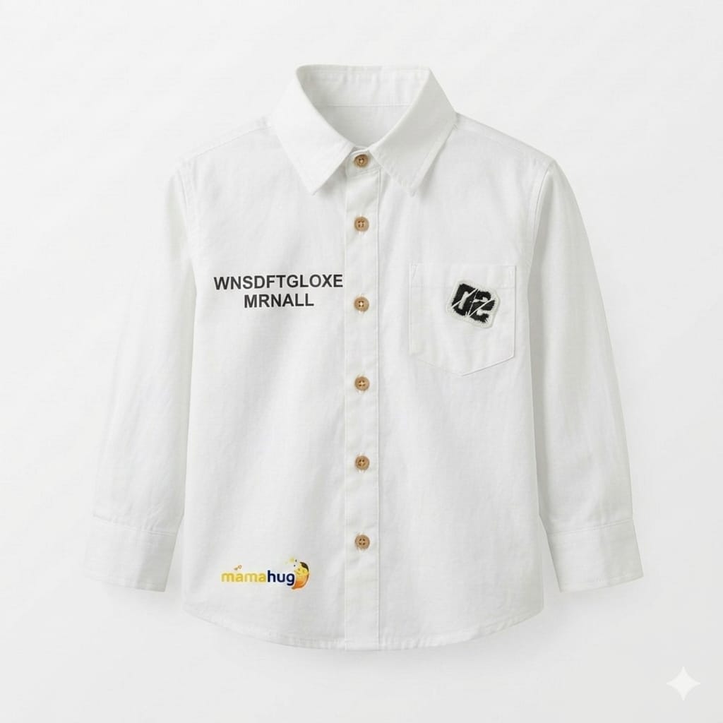 Mama Hug Boys Premium White Casual Shirt | Kids Full Sleeve Printed Cotton Shirt | Party & Casual Wear (1–6 Years)
