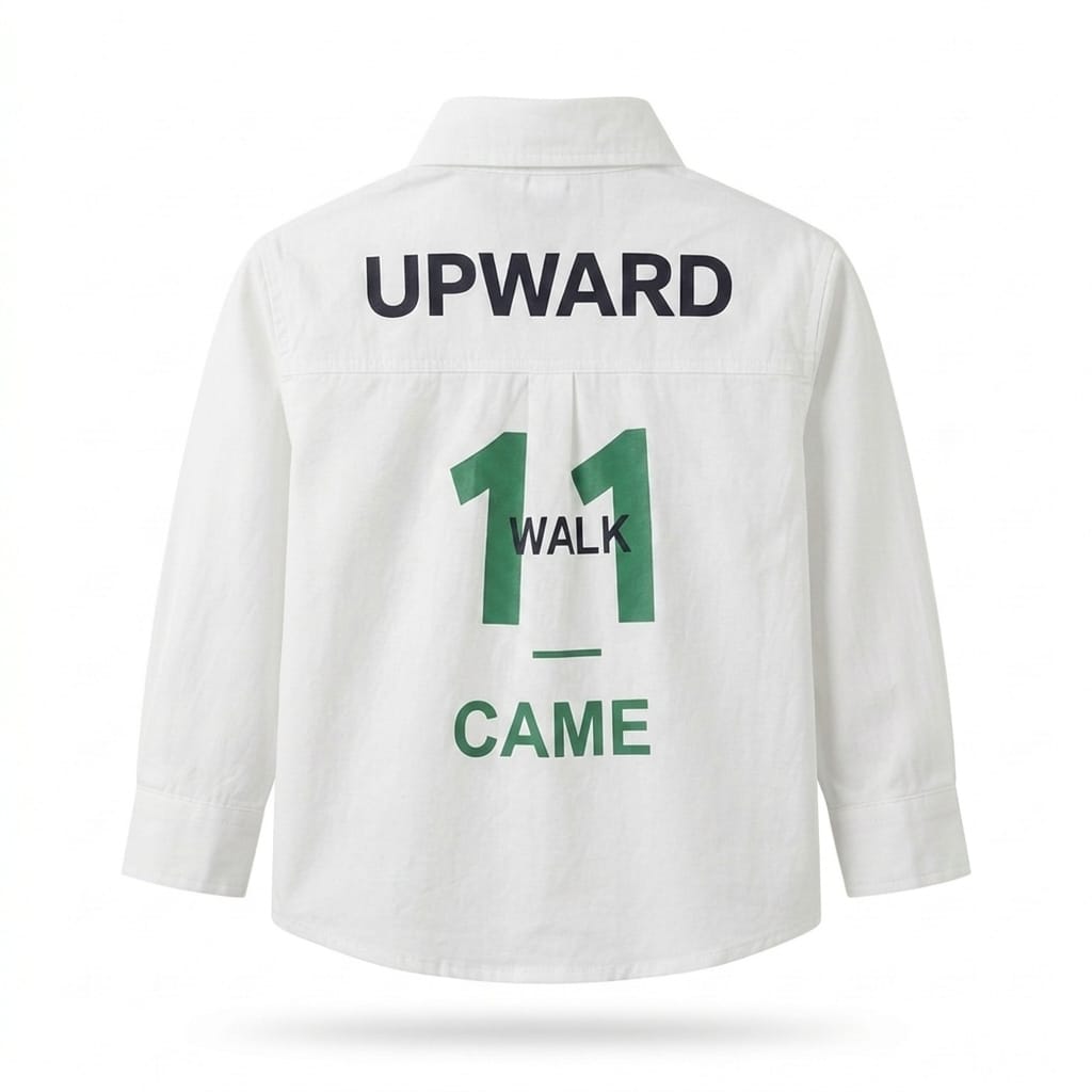 Mama Hug Boys Premium White Casual Shirt | Kids Full Sleeve Printed Cotton Shirt | Party & Casual Wear (1–6 Years)