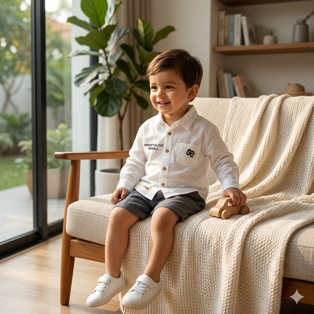 Mama Hug Boys Premium White Casual Shirt | Kids Full Sleeve Printed Cotton Shirt | Party & Casual Wear (1–6 Years)