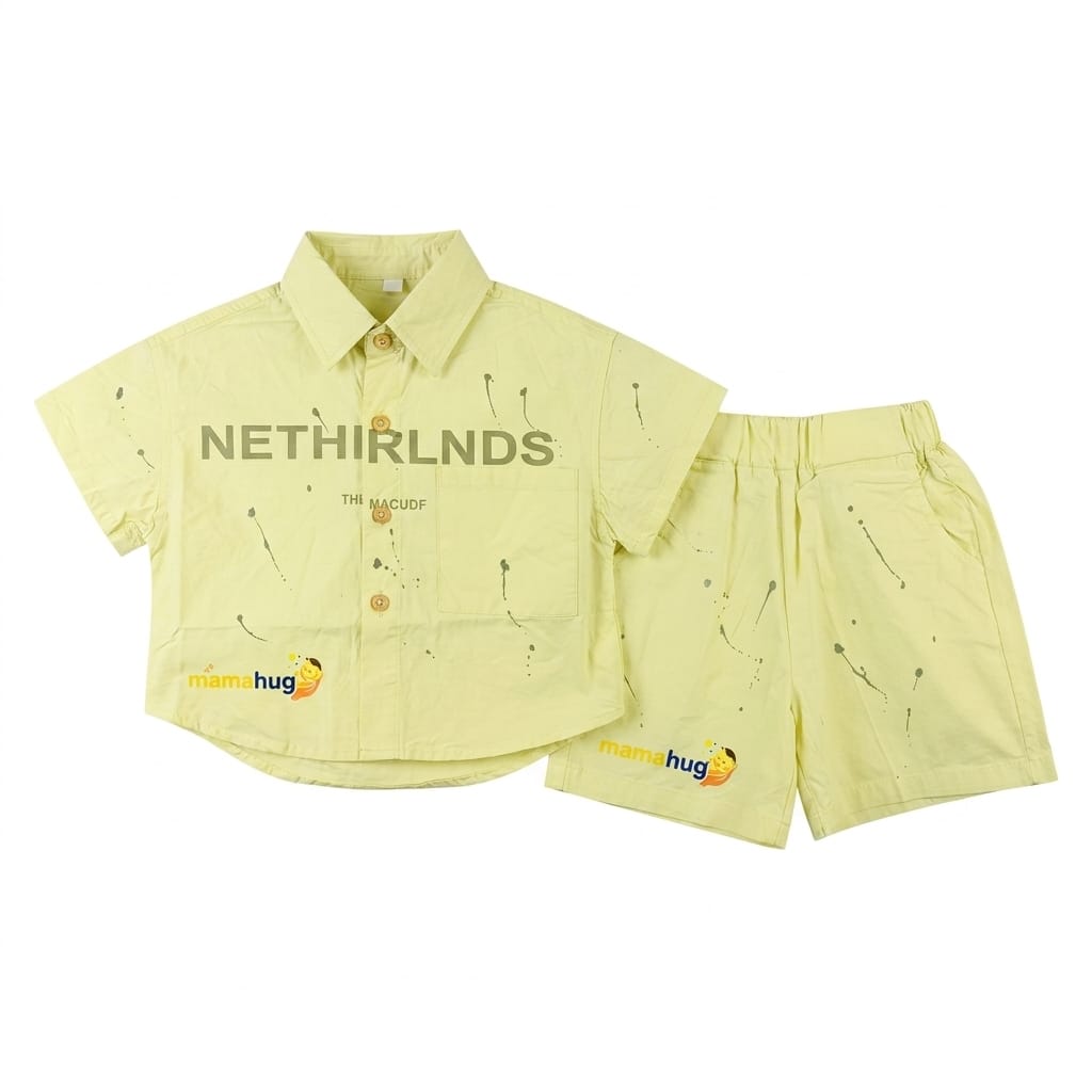 Mama Hug Boys Premium Summer Co-ord Set | Kids Printed Shirt & Shorts Set | Soft Cotton Casual Outfit (1–6 Years)